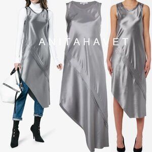 HELMUT LANG Lacquered Silk Asymmetrical Dress